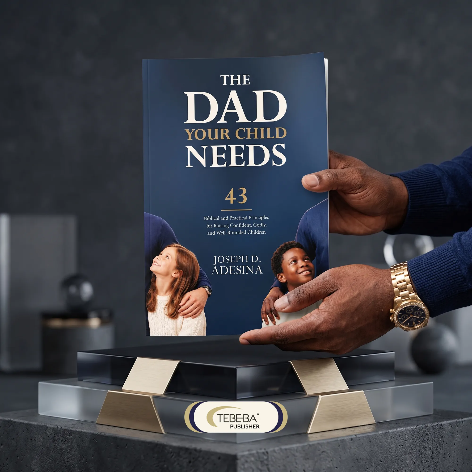 A father's hands holding a copy of The Dad Your Child Needs